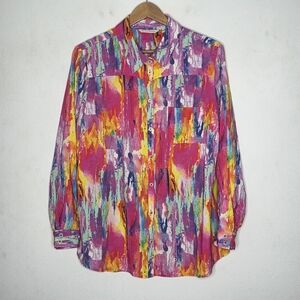 Soft Surroundings size XL Petite Tie Dye Long Sleeve Colorful Button Up Shirt